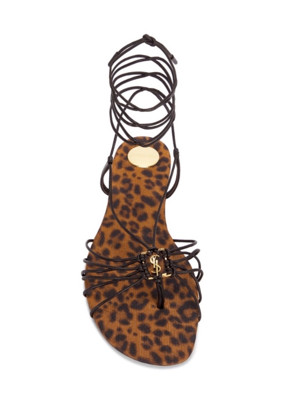 SAINT LAURENT Babylone YSL logo ankle strap strappy leopard sandals